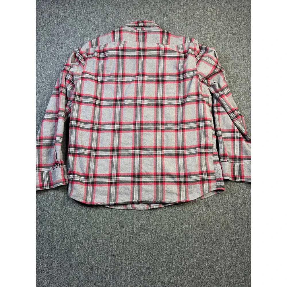 Banana Republic Mens Flannel Shirt L Grey Red Plaid Untucked Organic Cotton L/S